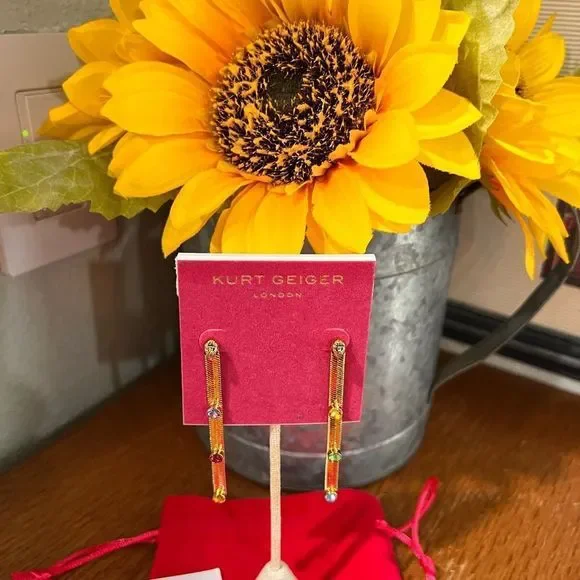 NWT Kurt Geiger London Signature Mismatched Stone Snake Linear Earrings #TSER - Picture 9 of 9